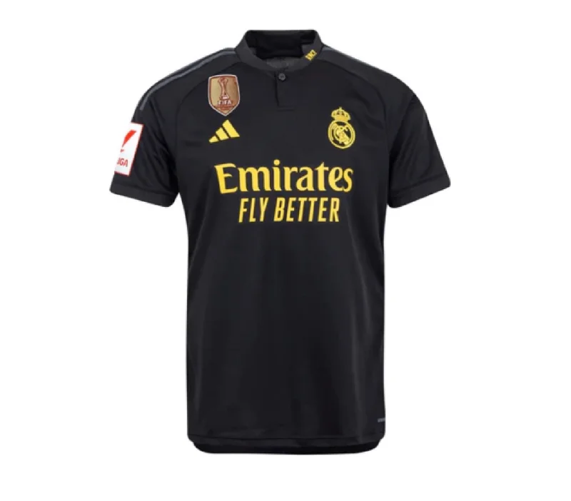 Camisola Real Madrid III com Patch La Liga + CWC 23/24 - Preto e Amarelo