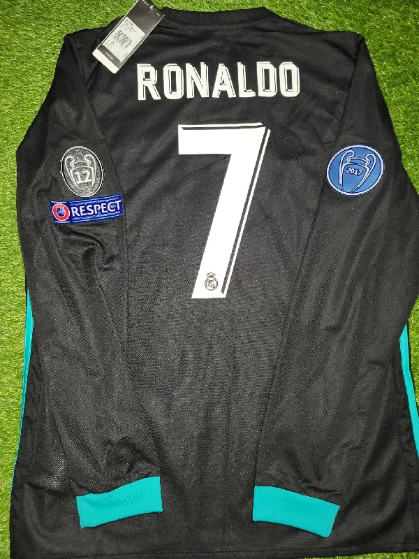 Cristiano Ronaldo Real Madrid 2017 2018 UEFA Long Sleeve Away Soccer Jersey Shirt BNWT L SKU# B31088