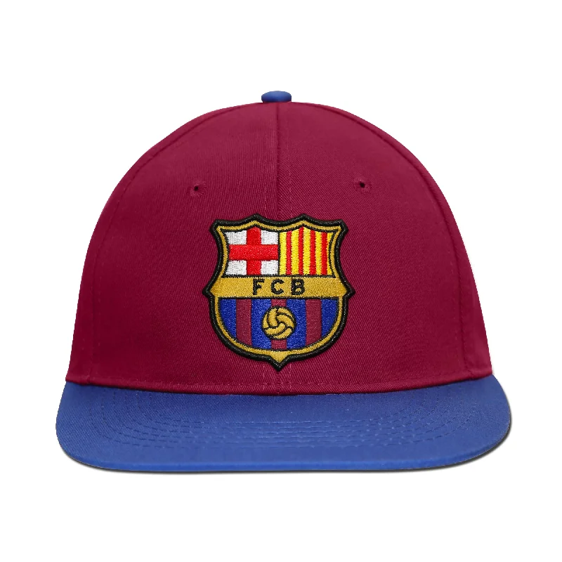 FC Barcelona Embroidered Logo 6 Panel Snapback - Burgundy/Royal