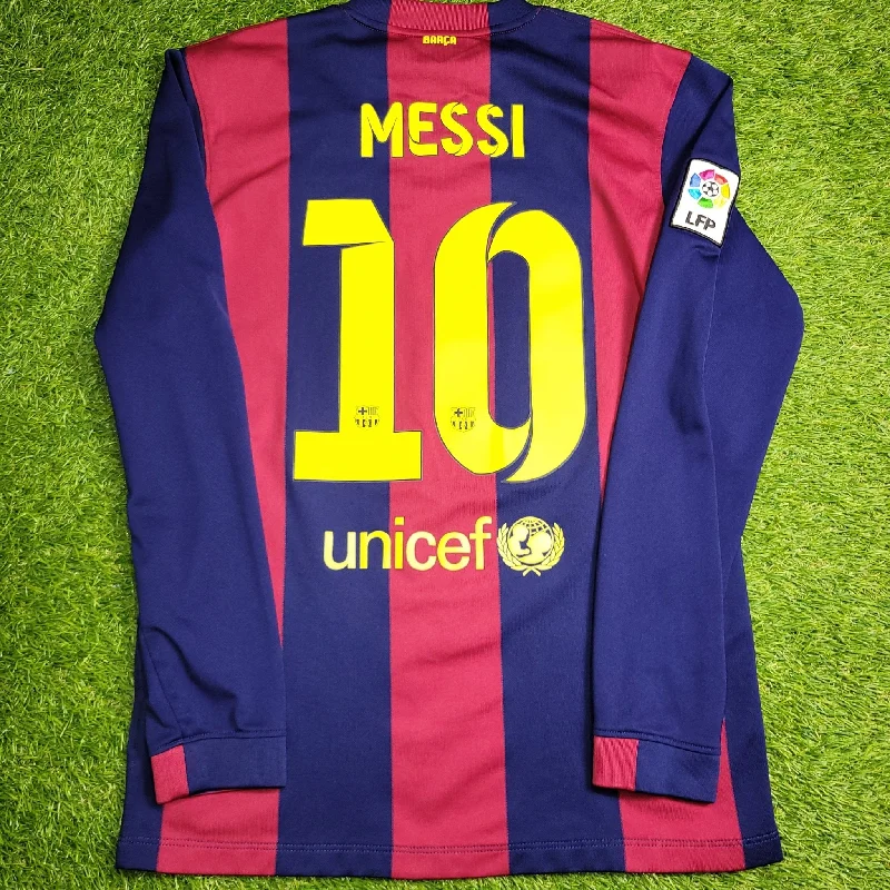 Messi Barcelona 2014 2015 TREBLE SEASON Home Long Sleeve Soccer Jersey Shirt M SKU# 618737-422