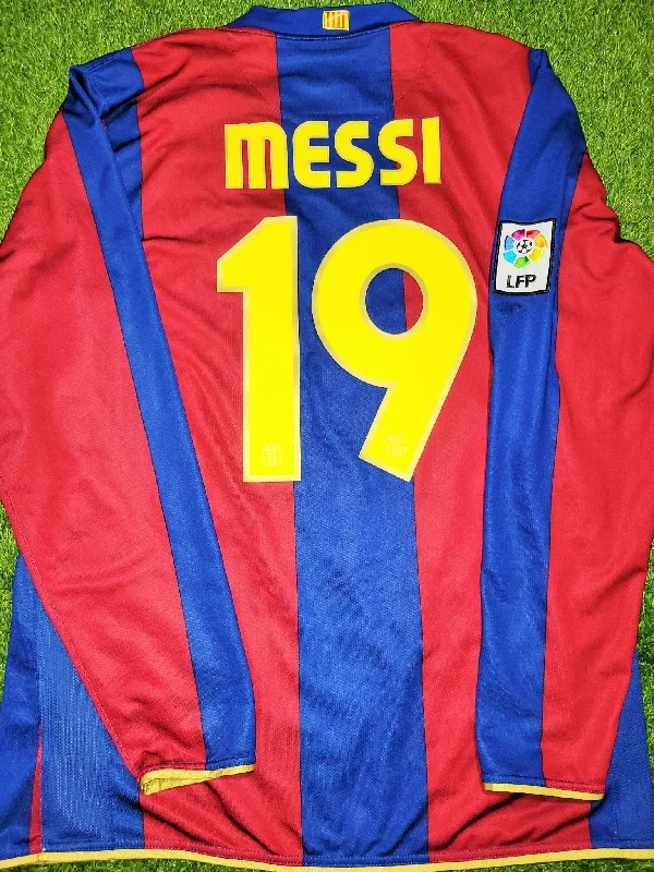 Messi Barcelona Anniversary 2007 2008 Long Sleeve Home Soccer Jersey Shirt L SKU# 244793-655