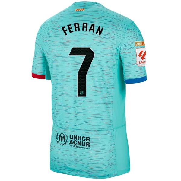 Nike Barcelona Ferran Torres Third Jersey w/ La Liga Champion Patches 23/24 (Light Aqua/Royal Blue)