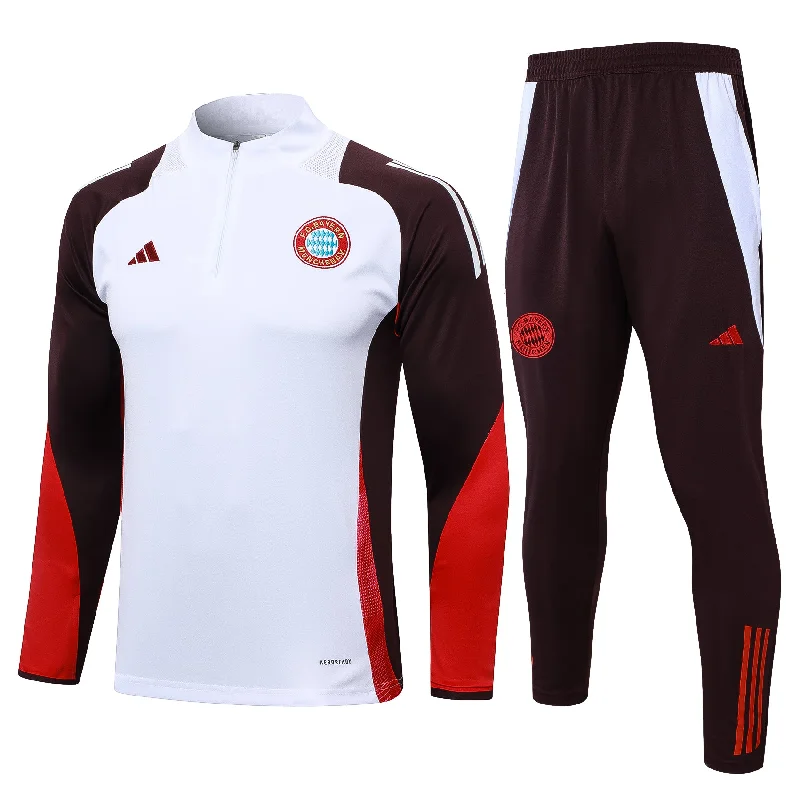 Bayern Munich 2024-25 White and Maroon Half-zip Training Tracksuit Set