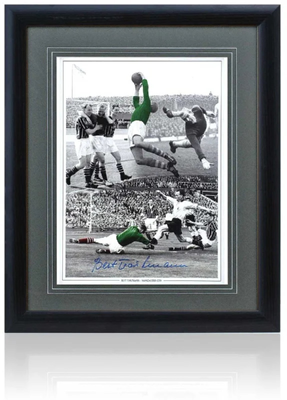 Bert Trautmann Manchester City Legend Hand Signed 16x12'' Montage AFTAL COA