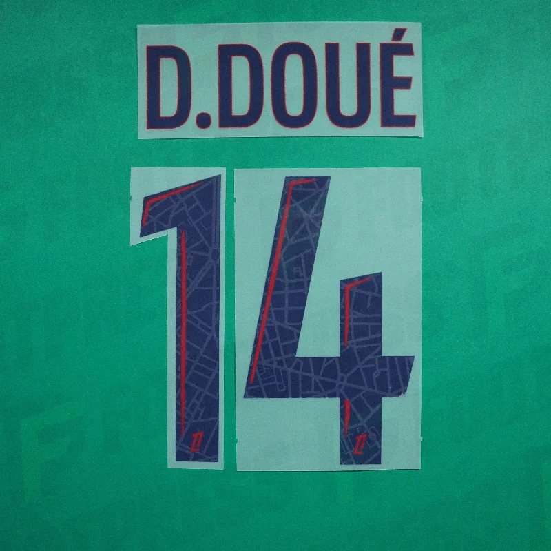 Flocage Officiel - Paris Saint-Germain, Désiré Doué, 2024/2025, Away, Bleu/Rouge