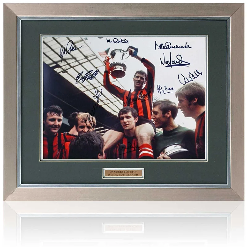 Manchester City 1969 FA Cup Photograph Hand Signed by 10 inc. Tony Book & Neil Young