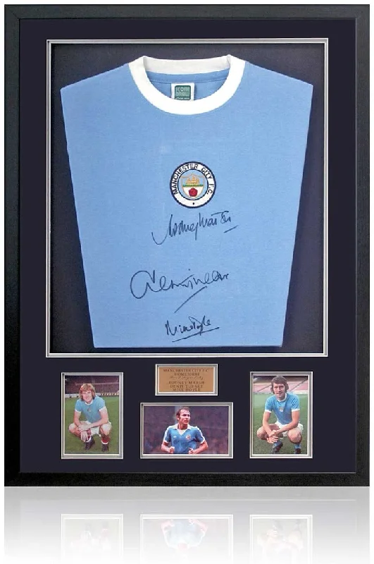 Marsh Tueart and Doyle Hand Signed Manchester City 1970's Replica Shirt COA