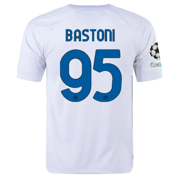 Nike Inter Milan Alessandro Bastoni Away Jersey w/ Champions League + Copa Italia Patches 23/24 (White/Lyon Blue)