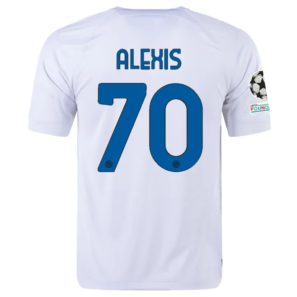 Nike Inter Milan Alexis Sanchez Away Jersey w/ Champions League + Copa Italia Patches 23/24 (White/Lyon Blue)