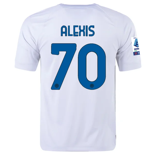 Nike Inter Milan Alexis Sanchez Away Jersey w/ Series A + Copa Italia Patches 23/24 (White/Lyon Blue)