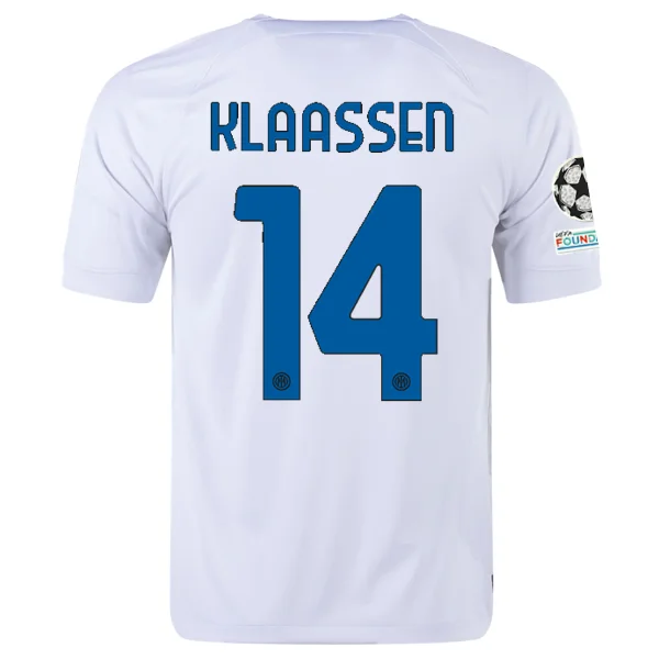 Nike Inter Milan Davy Klaassen Away Jersey w/ Champions League + Copa Italia Patches 23/24 (White/Lyon Blue)