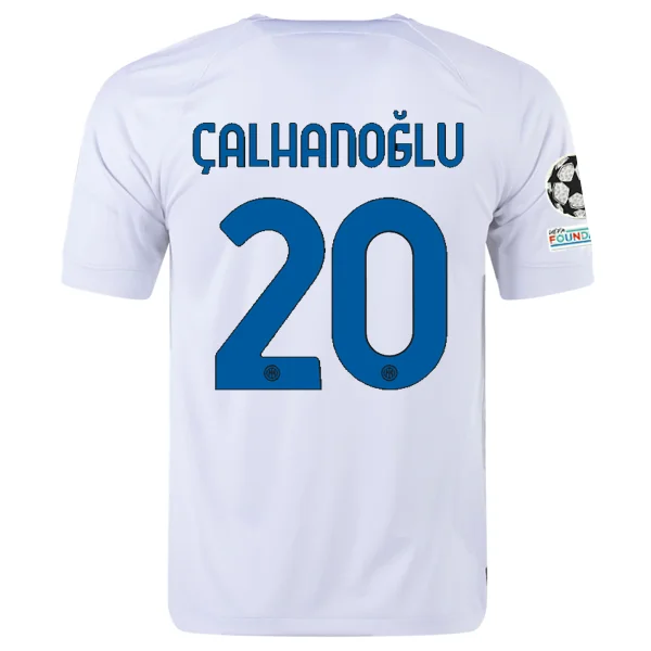 Nike Inter Milan Hakan Çalhanoğlu Away Jersey w/ Champions League + Copa Italia Patches 23/24 (White/Lyon Blue)