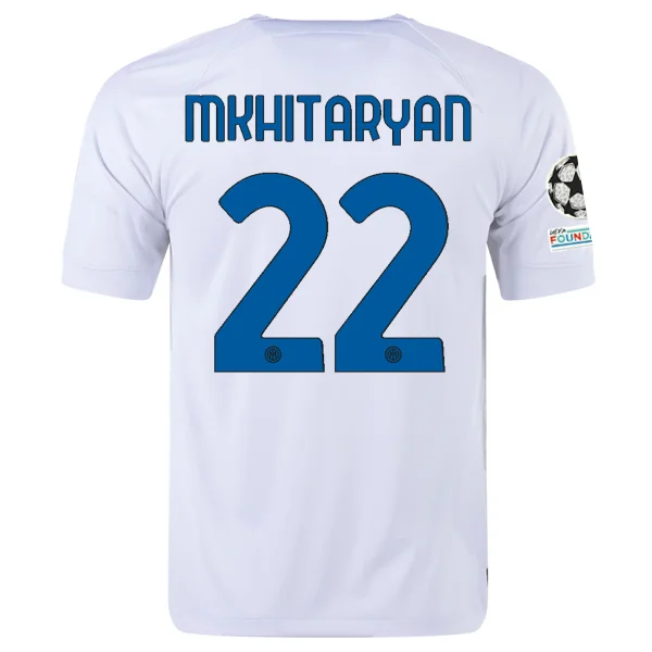 Nike Inter Milan Henrikh Mkhitaryan Away Jersey w/ Champions League + Copa Italia Patches 23/24 (White/Lyon Blue)