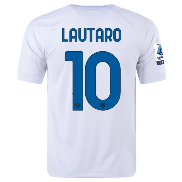 Nike Inter Milan Lautaro Martinez Away Jersey w/ Series A + Copa Italia Patches 23/24 (White/Lyon Blue)