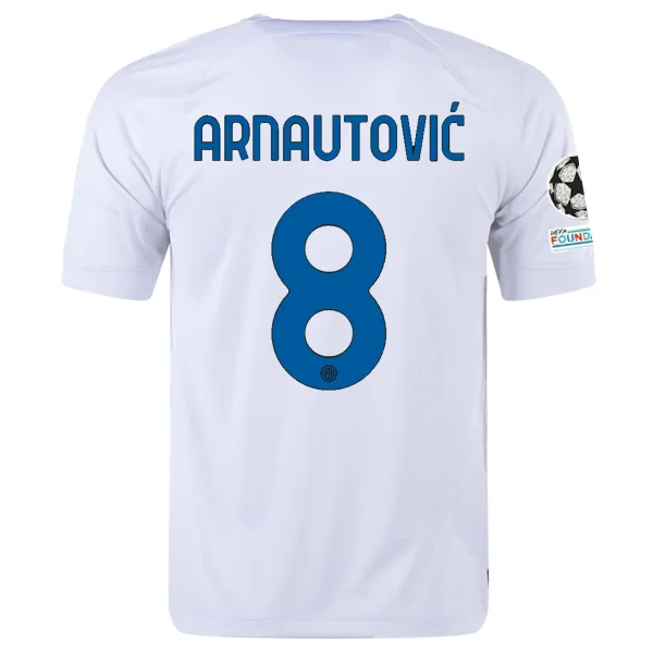 Nike Inter Milan Marco Arnautovic Away Jersey w/ Champions League + Copa Italia Patches 23/24 (White/Lyon Blue)