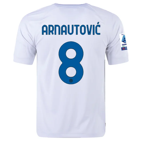 Nike Inter Milan Marco Arnautovic Away Jersey w/ Series A + Copa Italia Patches 23/24 (White/Lyon Blue)