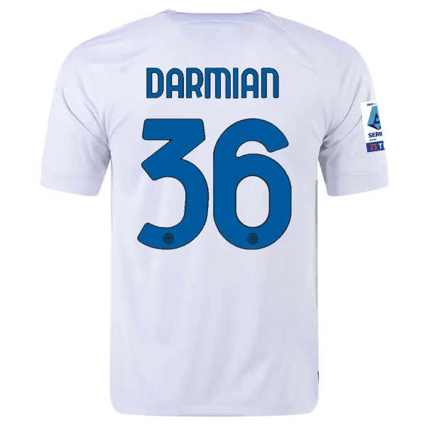 Nike Inter Milan Matteo Darmian Away Jersey w/ Series A + Copa Italia Patches 23/24 (White/Lyon Blue)