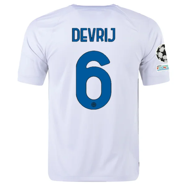 Nike Inter Milan Stefan de Vrij Away Jersey w/ Champions League + Copa Italia Patches 23/24 (White/Lyon Blue)