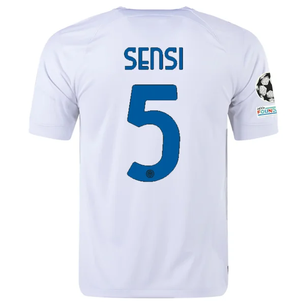 Nike Inter Milan Stefano Sensi Away Jersey w/ Champions League + Copa Italia Patches 23/24 (White/Lyon Blue)