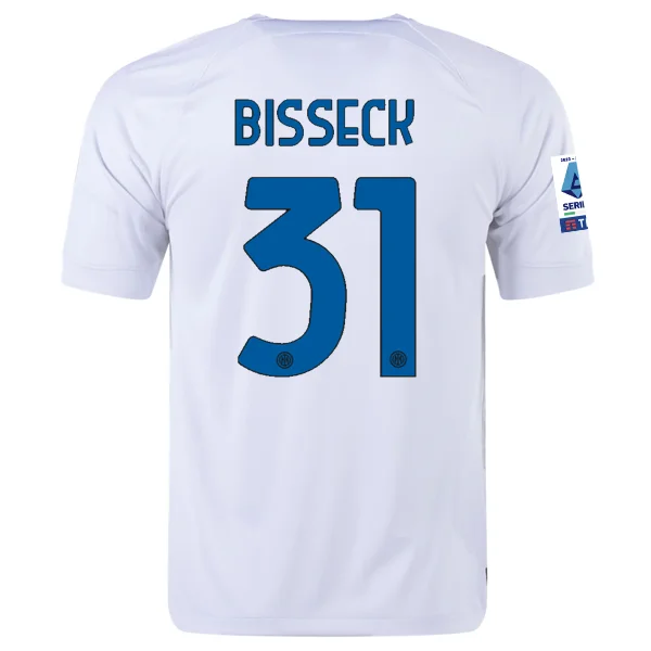 Nike Inter Milan Yann Aurel Bisseck Away Jersey w/ Series A + Copa Italia Patches 23/24 (White/Lyon Blue)