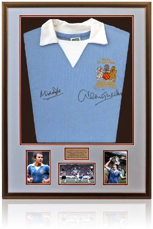 Tueart & Doyle Hand Signed Manchester City 1976 League Cup Final Replica Shirt AFTAL COA